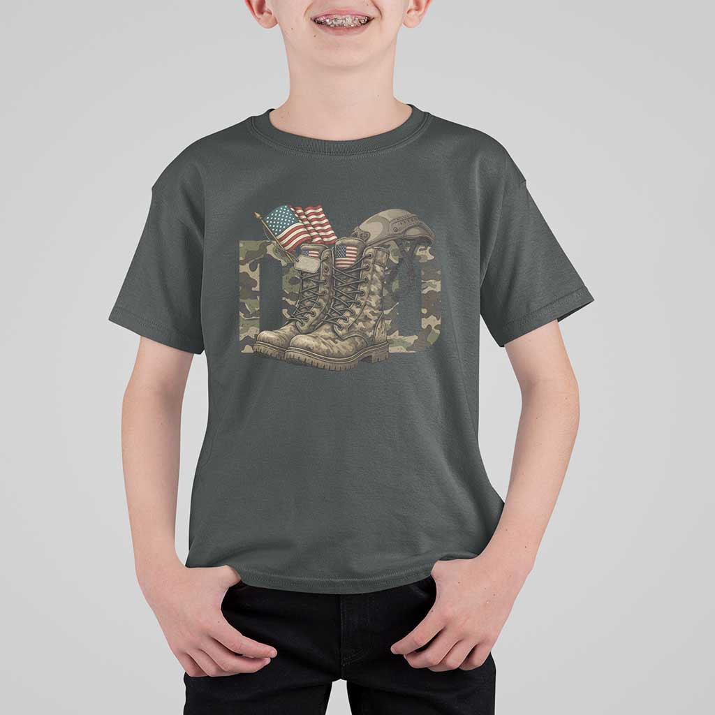 Army Military Dad Combat Boots American Flag T Shirt For Kid