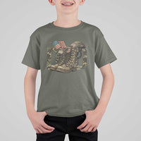 Army Military Dad Combat Boots American Flag T Shirt For Kid