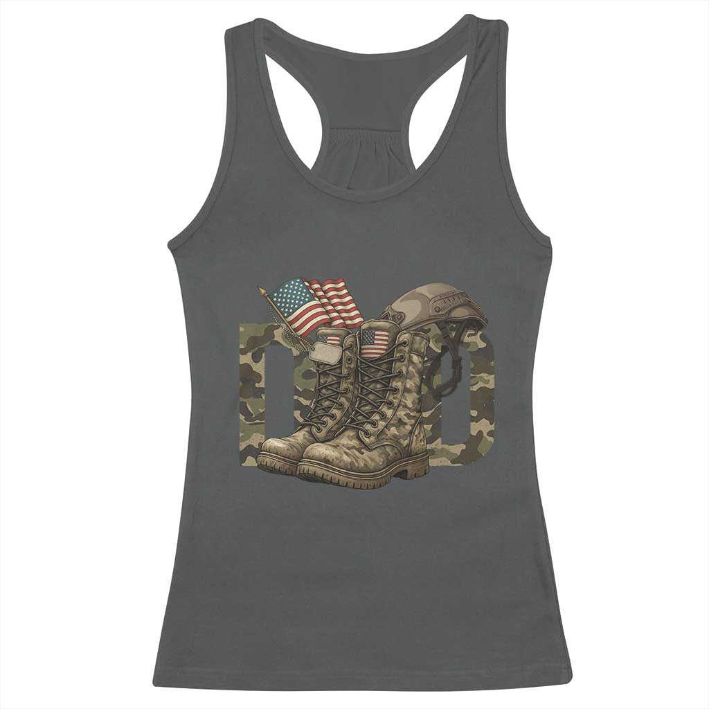 Army Military Dad Combat Boots American Flag Racerback Tank Top