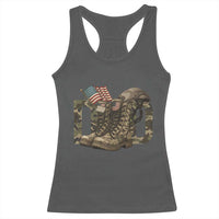 Army Military Dad Combat Boots American Flag Racerback Tank Top