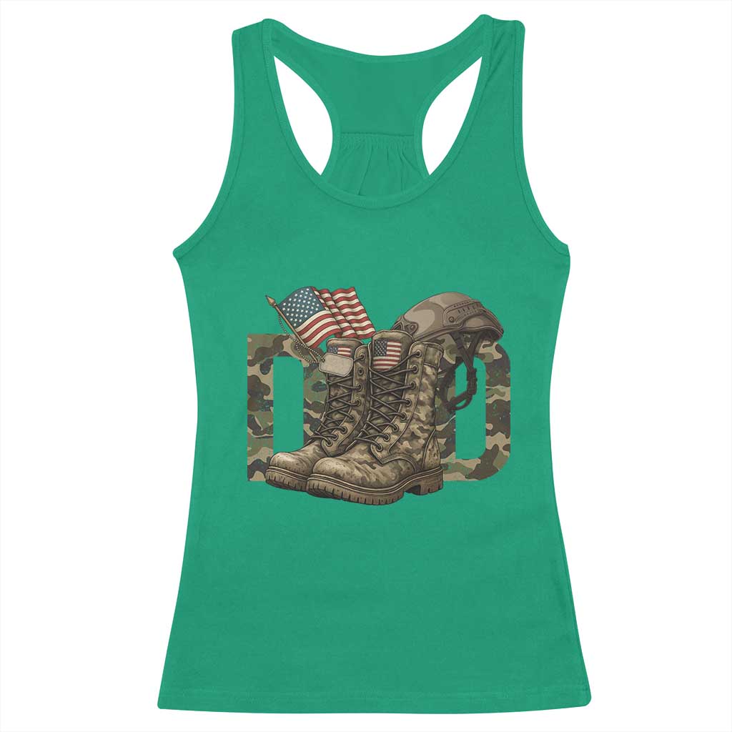Army Military Dad Combat Boots American Flag Racerback Tank Top