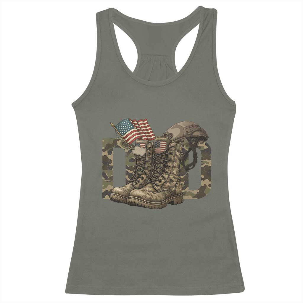 Army Military Dad Combat Boots American Flag Racerback Tank Top