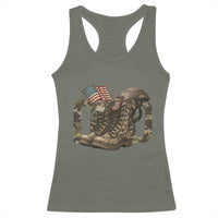 Army Military Dad Combat Boots American Flag Racerback Tank Top