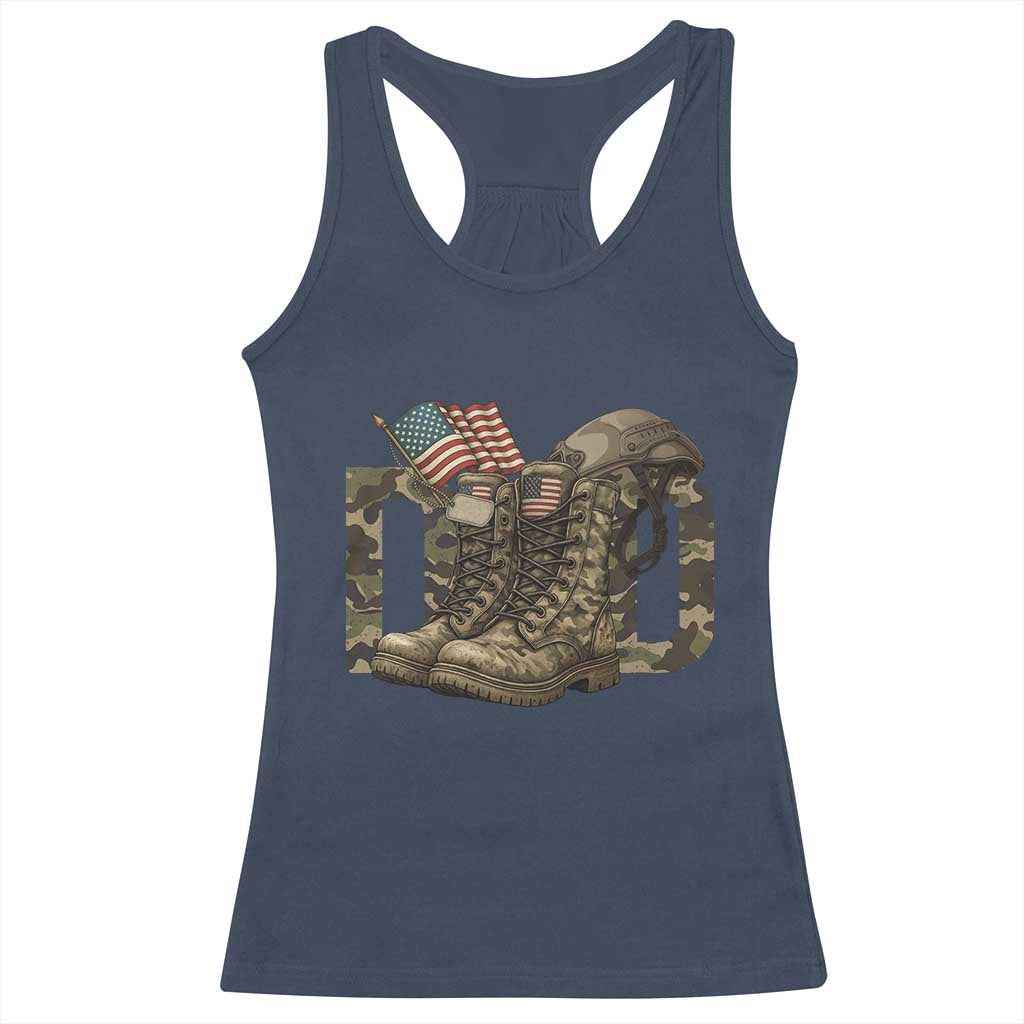 Army Military Dad Combat Boots American Flag Racerback Tank Top