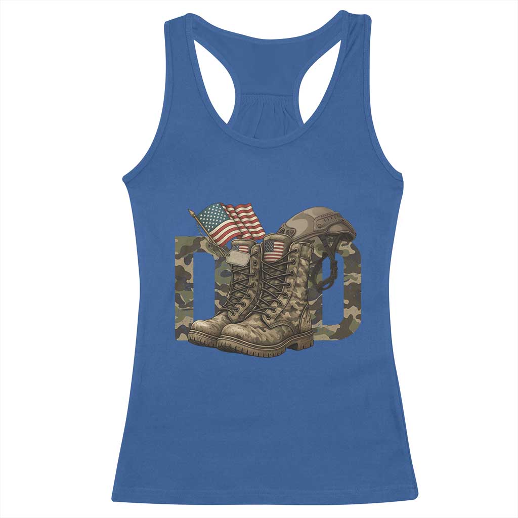 Army Military Dad Combat Boots American Flag Racerback Tank Top