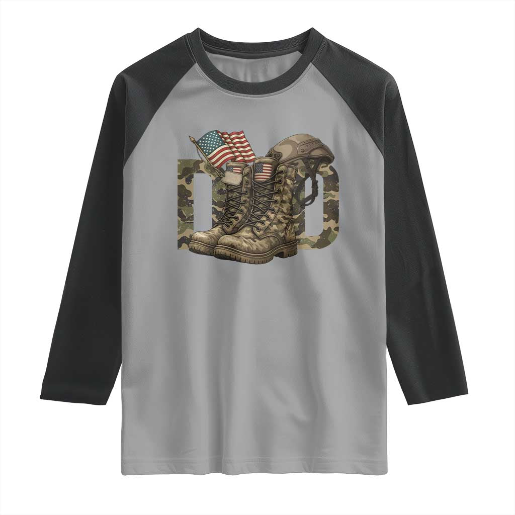 Army Military Dad Combat Boots American Flag Raglan Shirt