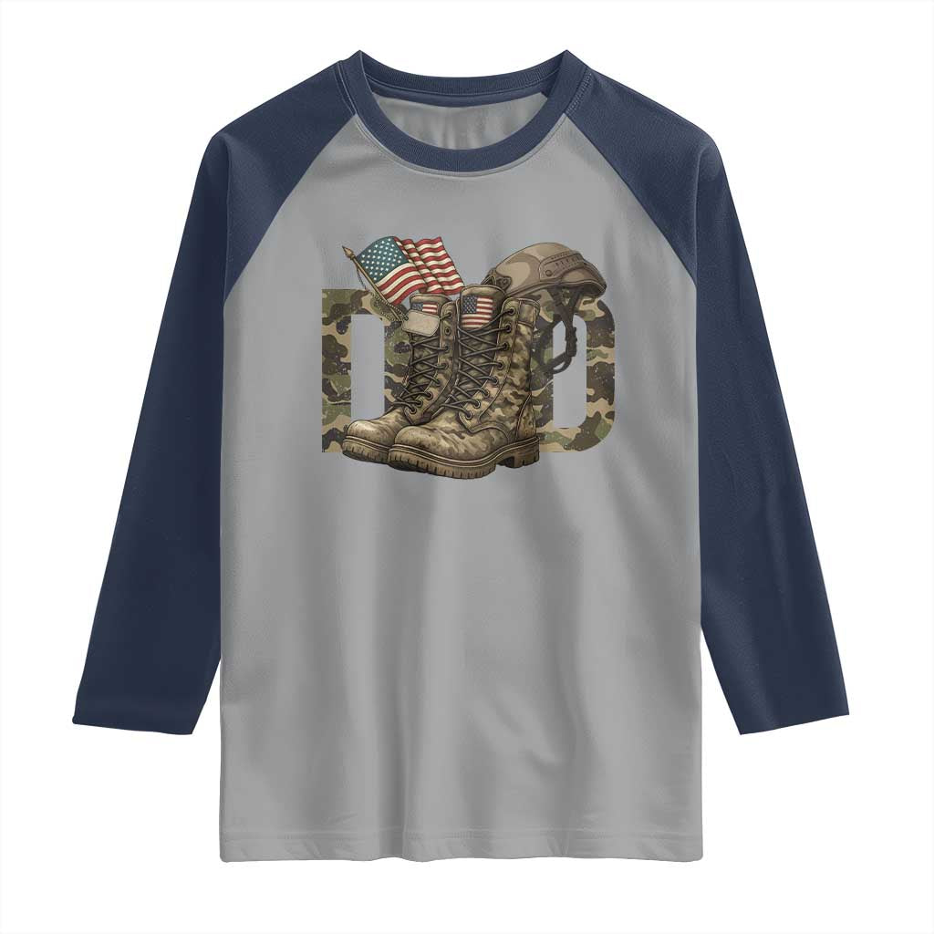 Army Military Dad Combat Boots American Flag Raglan Shirt