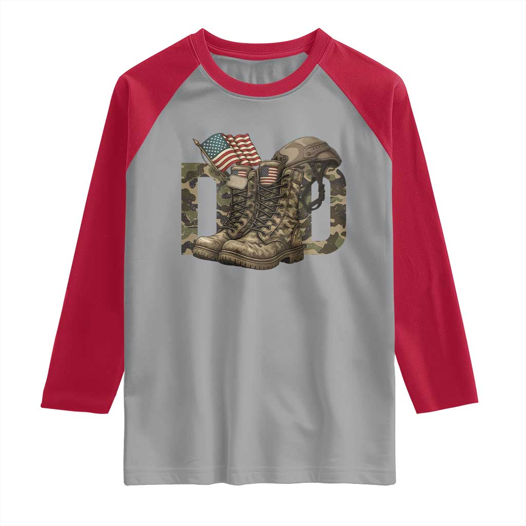 Army Military Dad Combat Boots American Flag Raglan Shirt