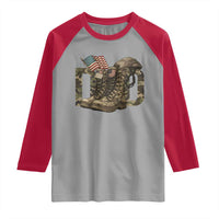 Army Military Dad Combat Boots American Flag Raglan Shirt
