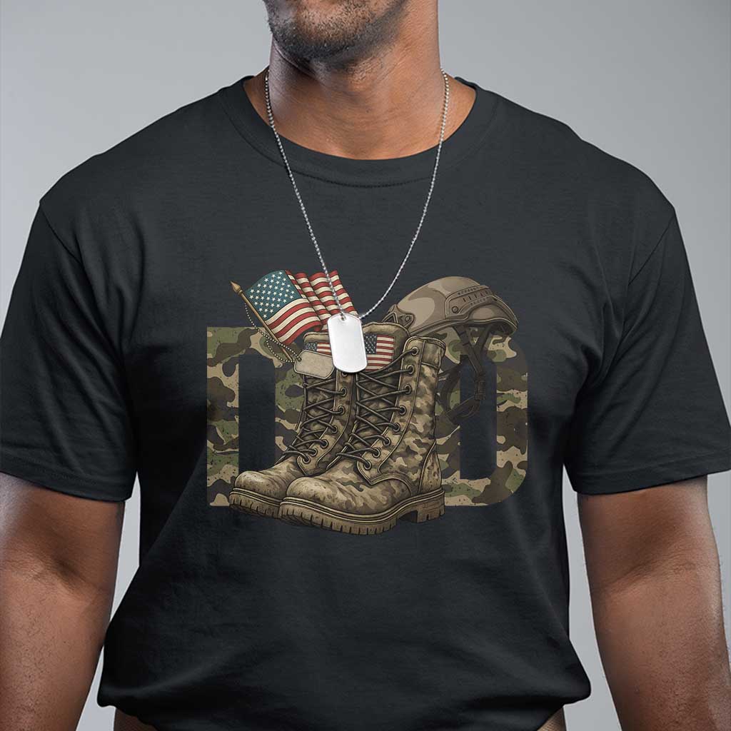 Army Military Dad Combat Boots American Flag T Shirt