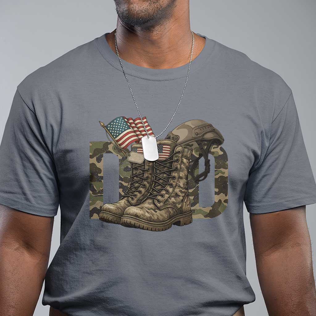 Army Military Dad Combat Boots American Flag T Shirt