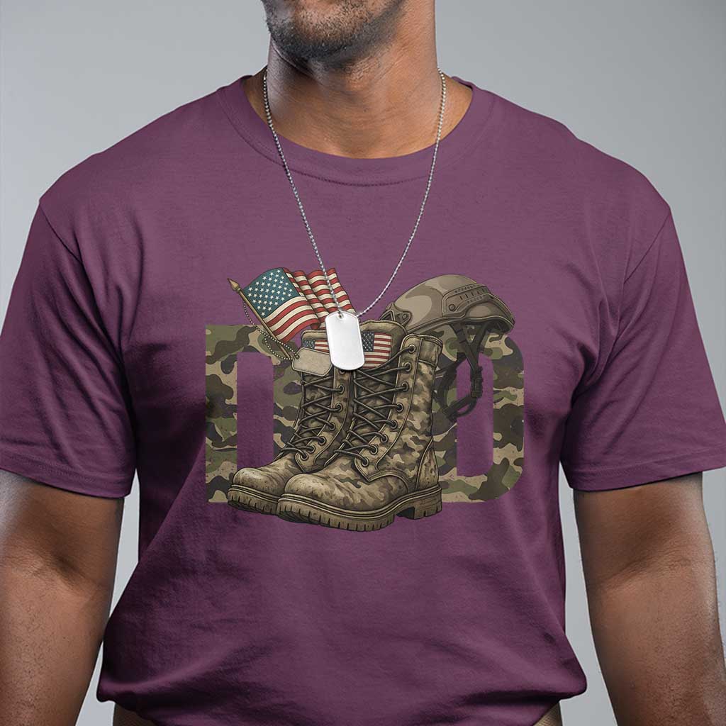 Army Military Dad Combat Boots American Flag T Shirt