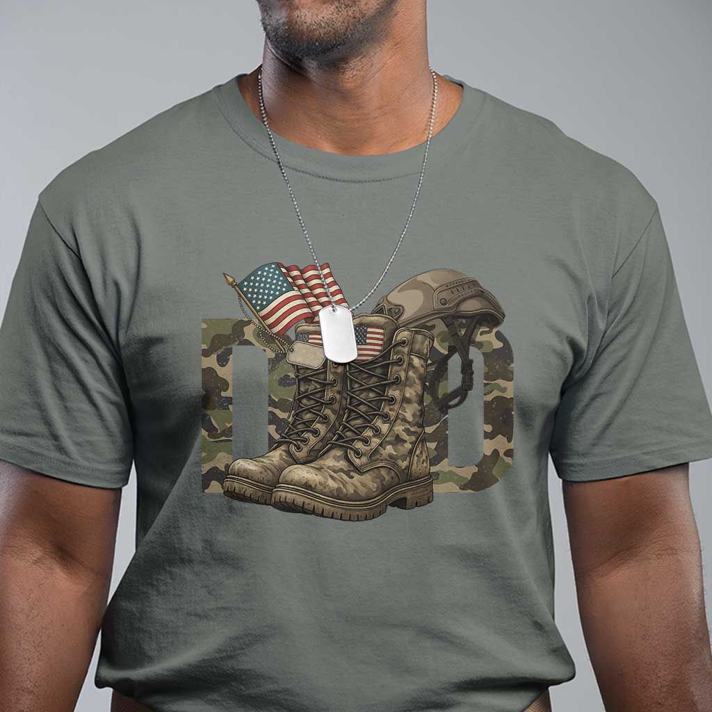 Army Military Dad Combat Boots American Flag T Shirt