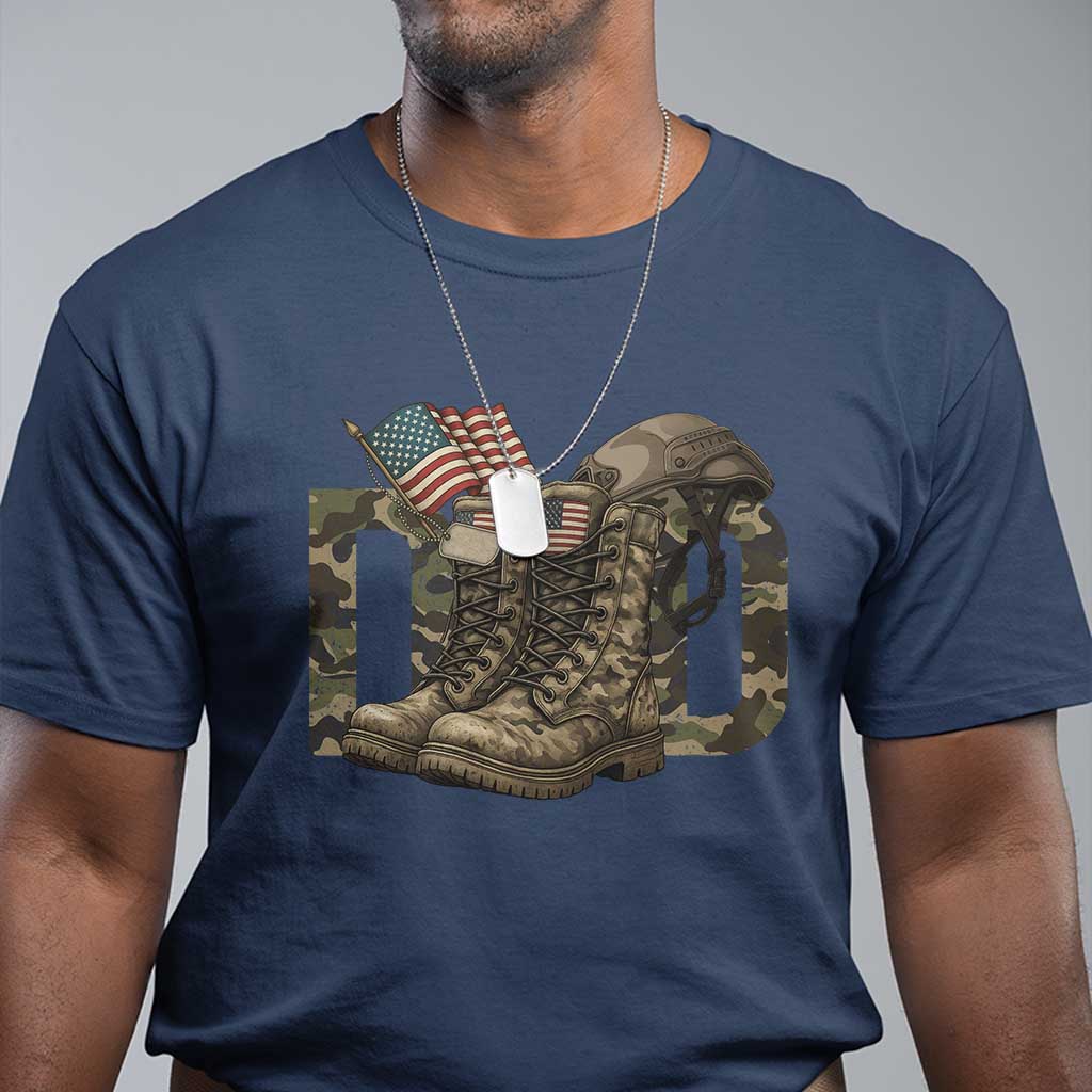 Army Military Dad Combat Boots American Flag T Shirt