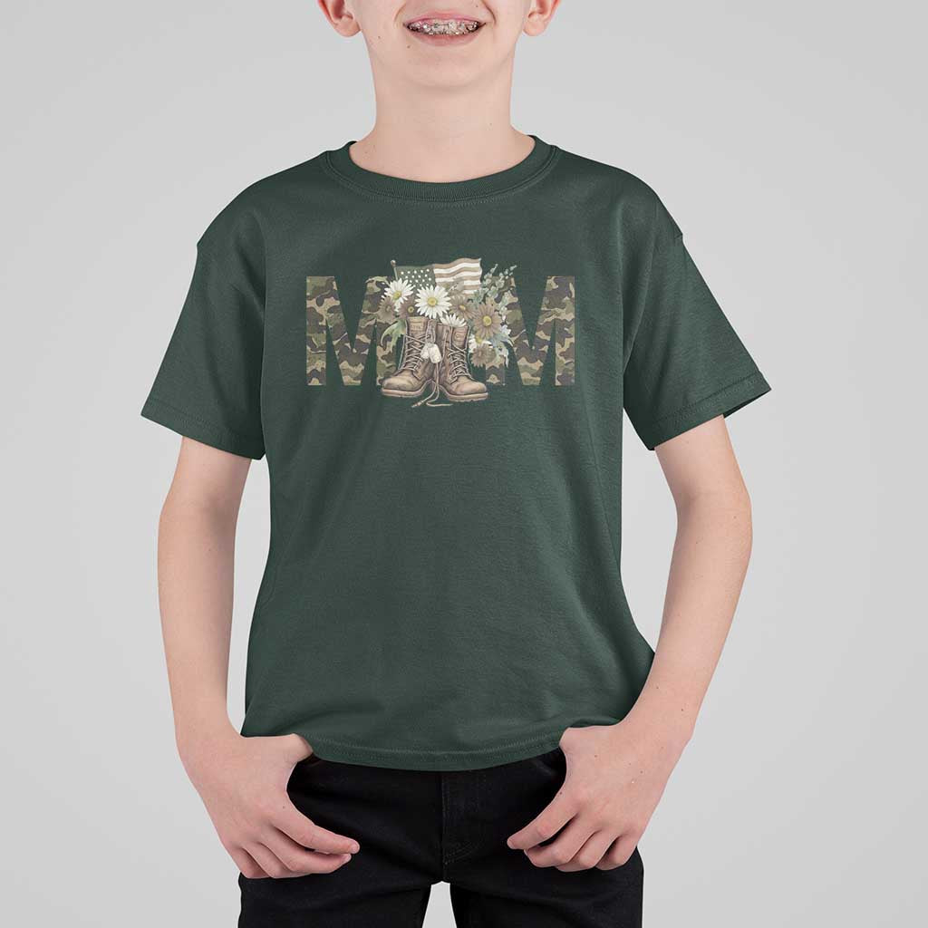Military Army Mom Floral Combat Shoes T Shirt For Kid