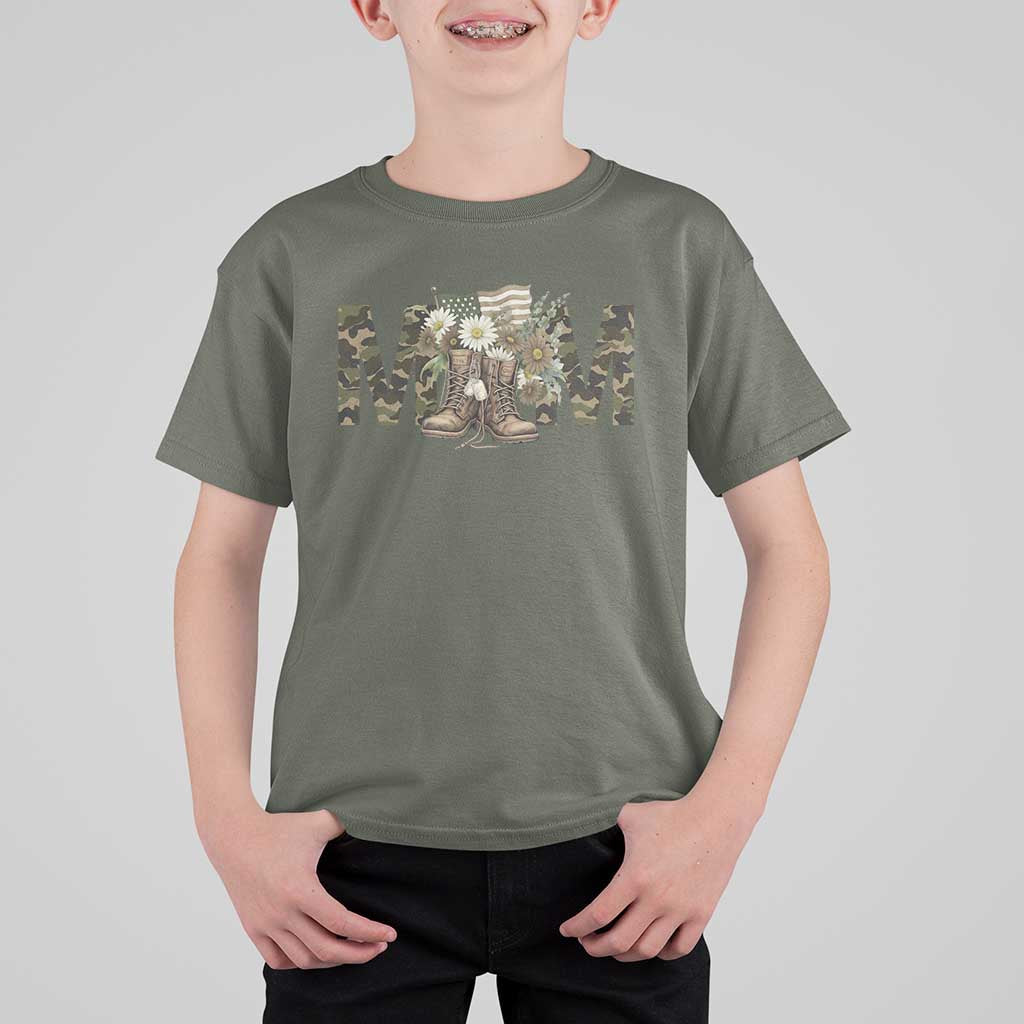 Military Army Mom Floral Combat Shoes T Shirt For Kid