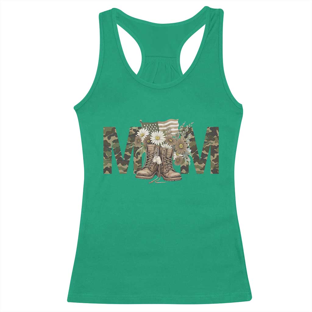 Military Army Mom Floral Combat Shoes Racerback Tank Top