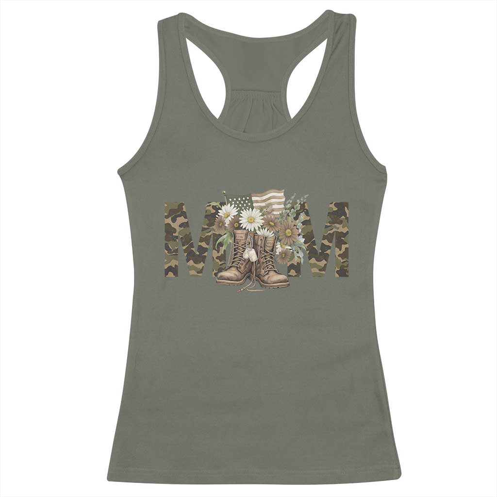Military Army Mom Floral Combat Shoes Racerback Tank Top