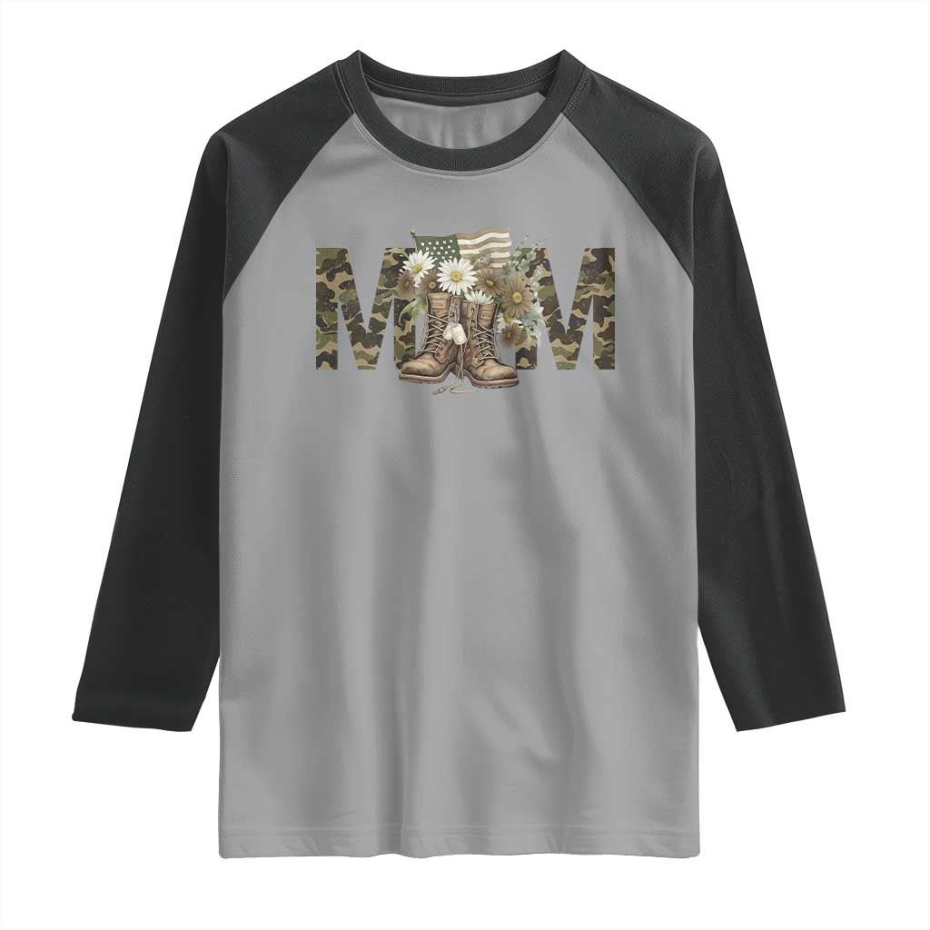 Military Army Mom Floral Combat Shoes Raglan Shirt