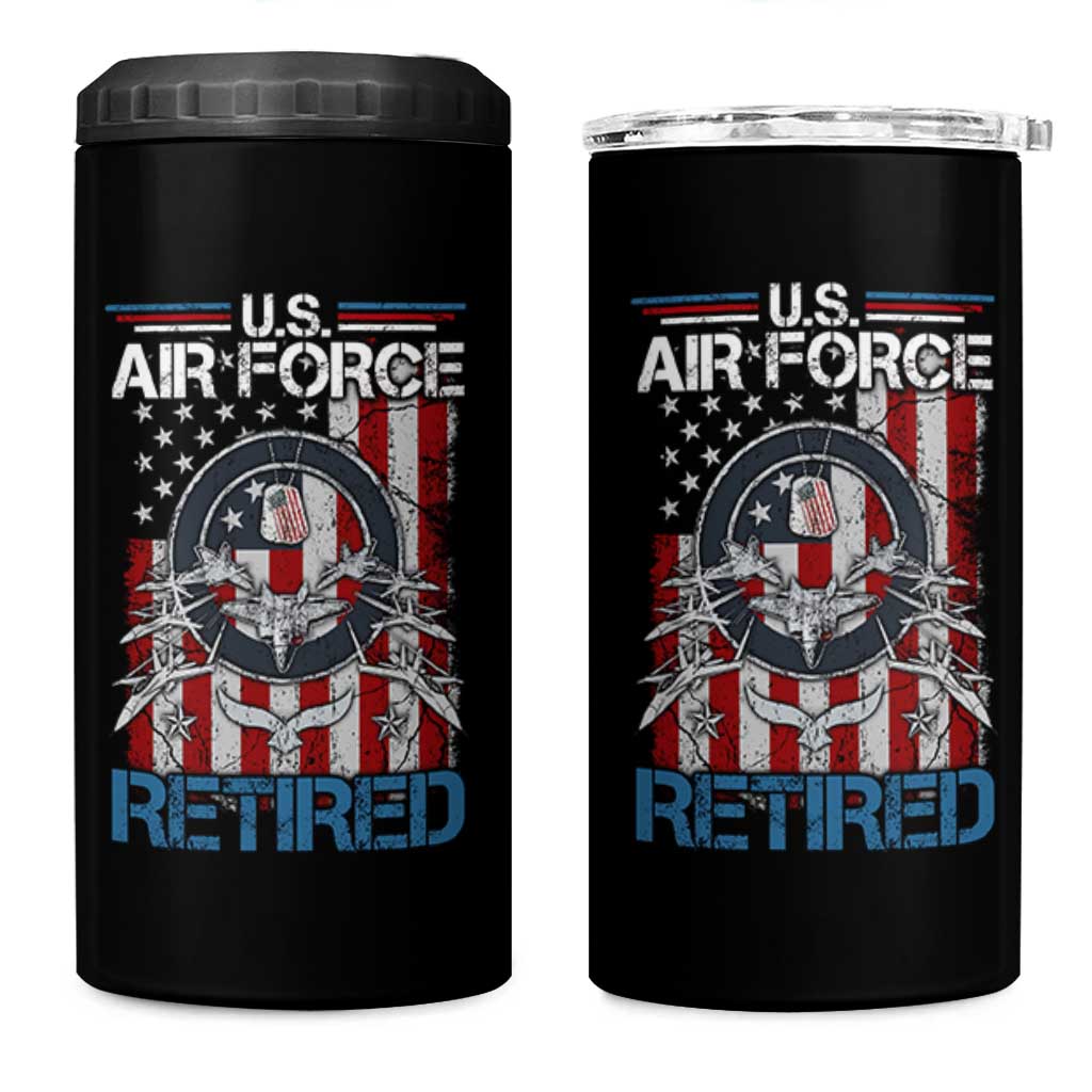 Veteran US Air Force Retired 4 in 1 Can Cooler Tumbler Vintage American Flag