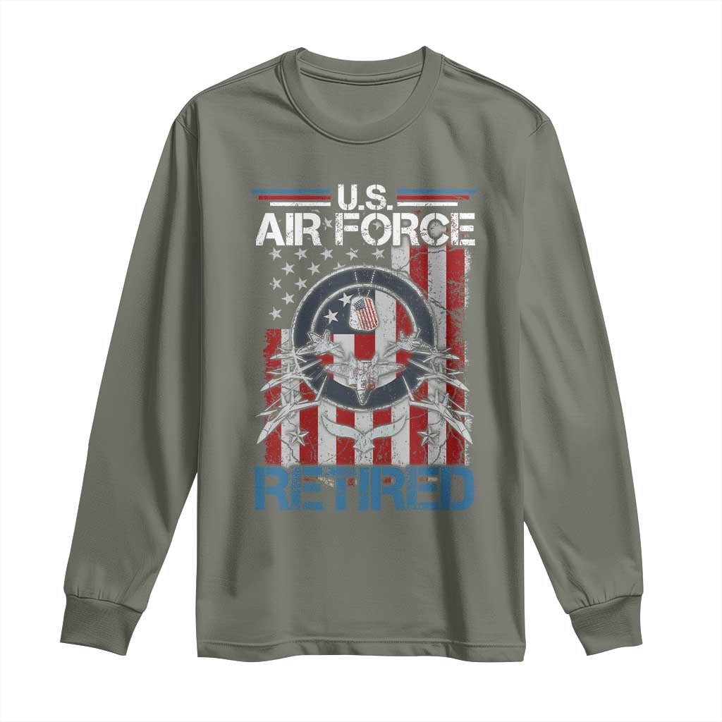 Veteran US Air Force Retired Long Sleeve Shirt Vintage American Flag