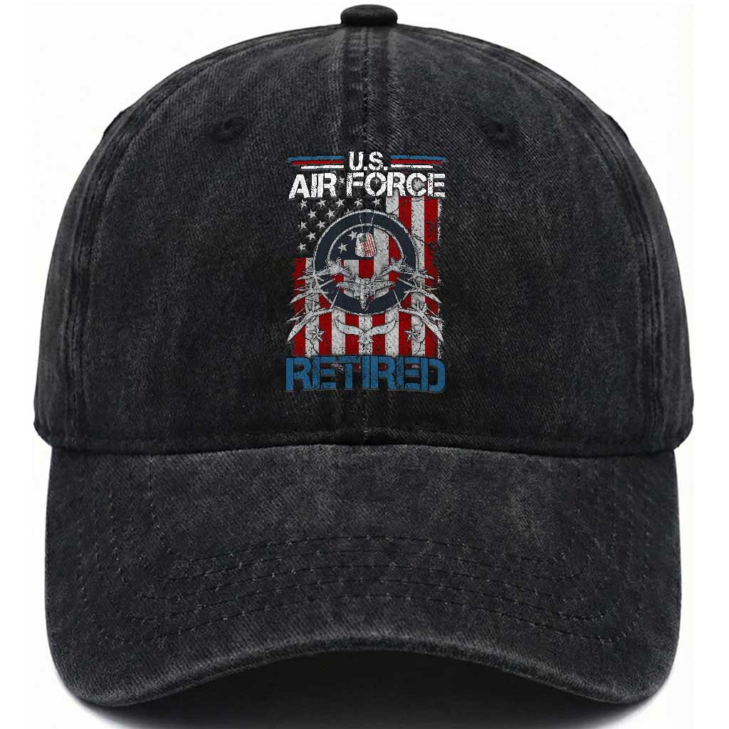 Veteran US Air Force Retired Washed Cotton Baseball Cap Vintage American Flag