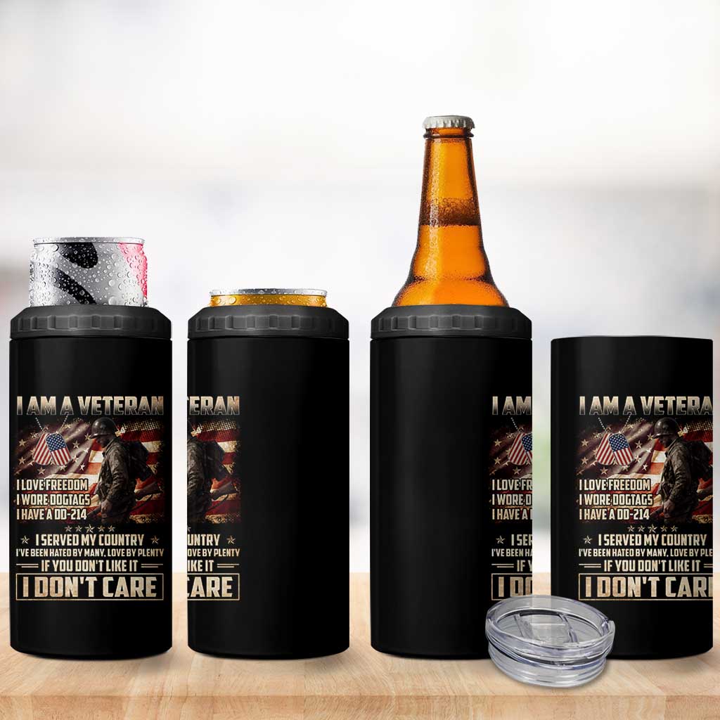 I Am A Veteran I Served My Country If You Don't Like It I Don't Care 4 in 1 Can Cooler Tumbler