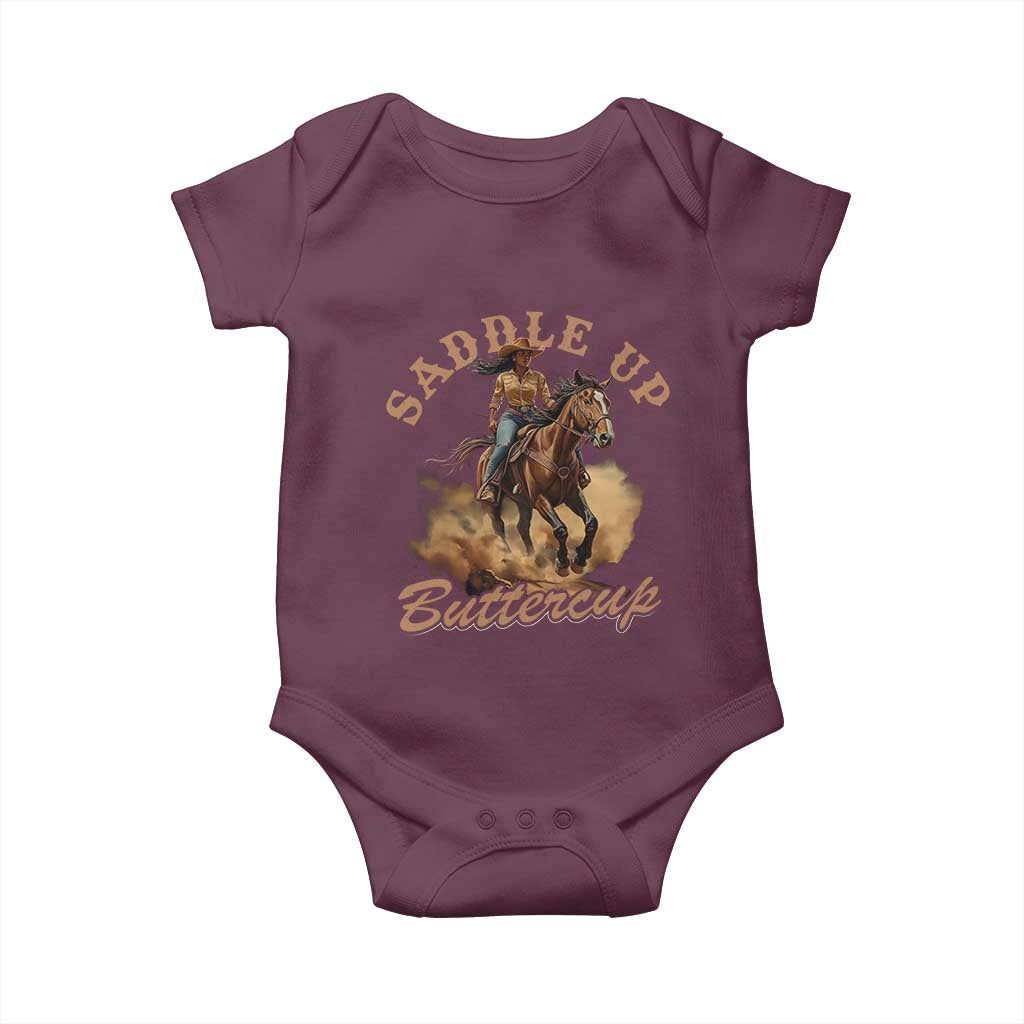 Funny African American Cowgirl Baby Onesie Saddle Up Buttercup Southern Western
