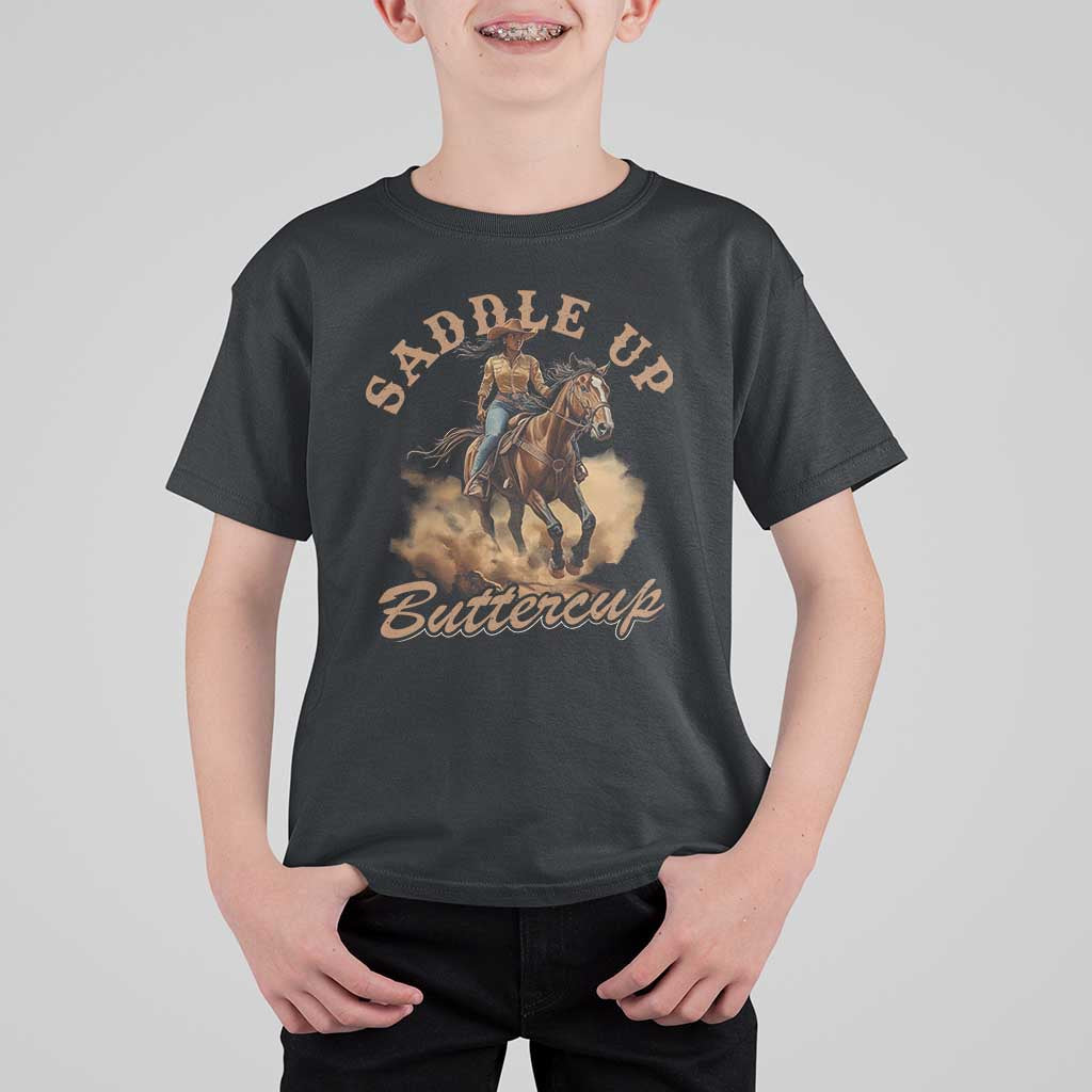 Funny African American Cowgirl T Shirt For Kid Saddle Up Buttercup Southern Western