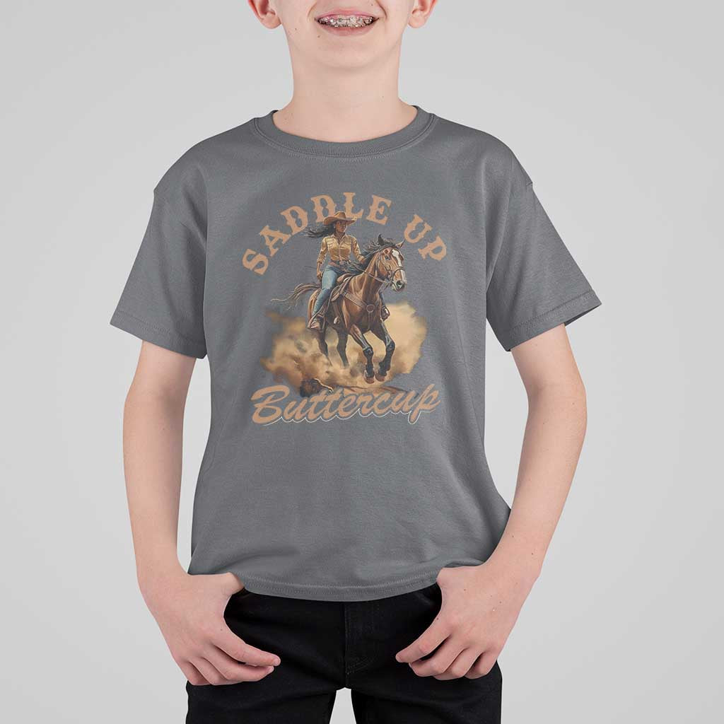 Funny African American Cowgirl T Shirt For Kid Saddle Up Buttercup Southern Western