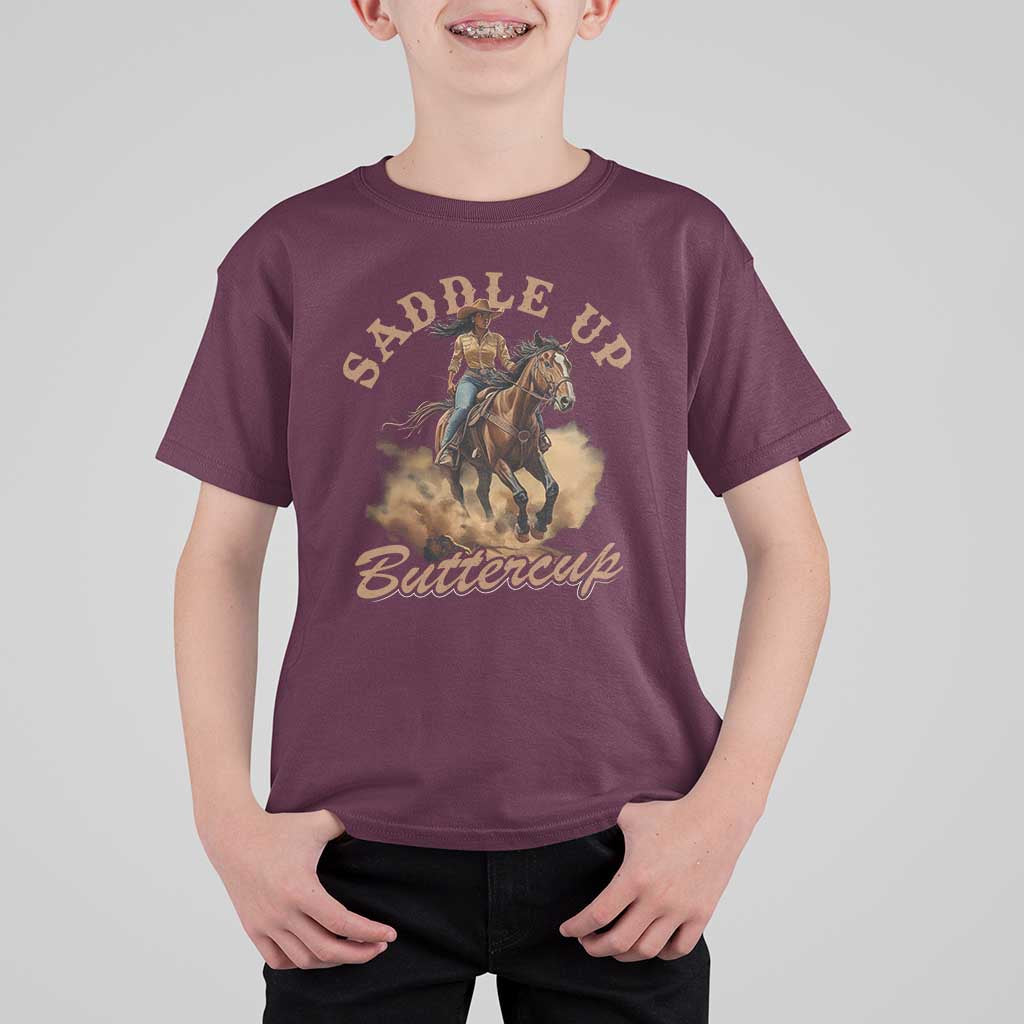 Funny African American Cowgirl T Shirt For Kid Saddle Up Buttercup Southern Western