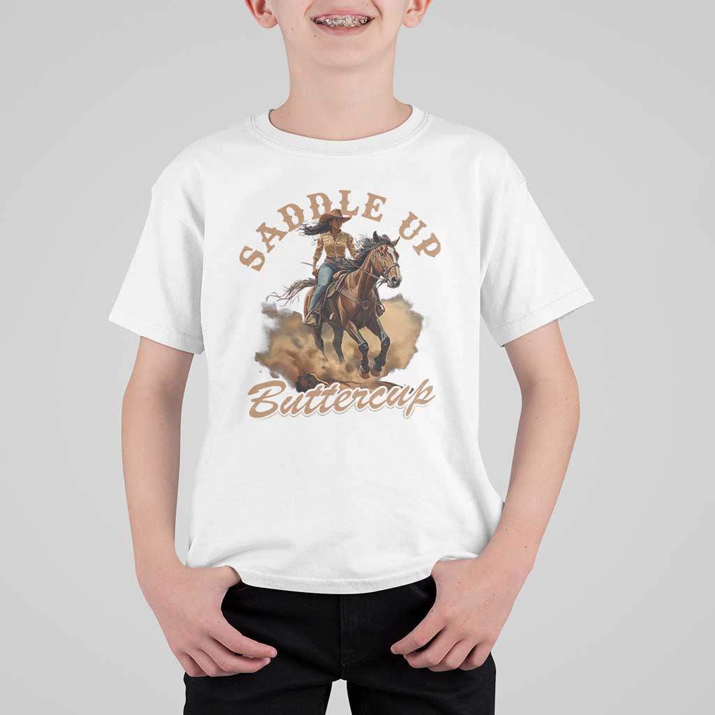Funny African American Cowgirl T Shirt For Kid Saddle Up Buttercup Southern Western