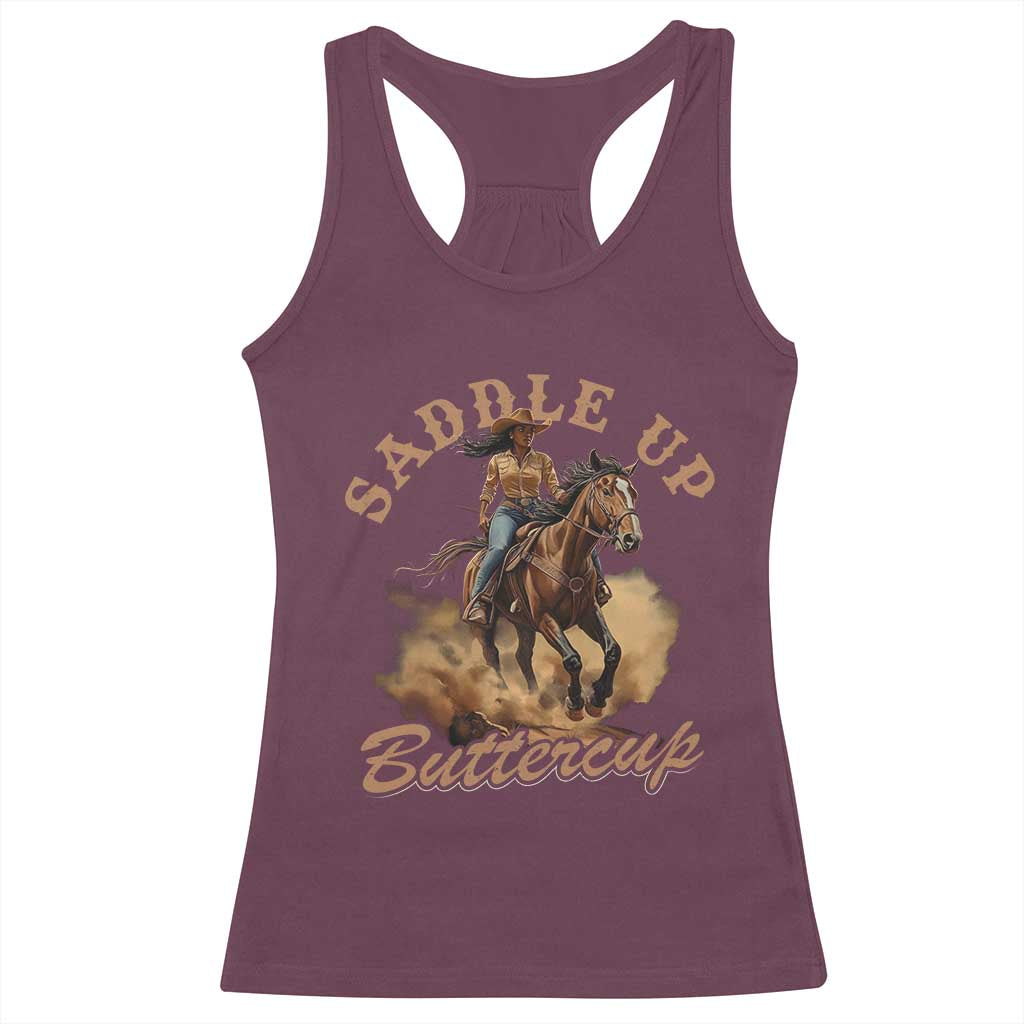 Funny African American Cowgirl Racerback Tank Top Saddle Up Buttercup Southern Western