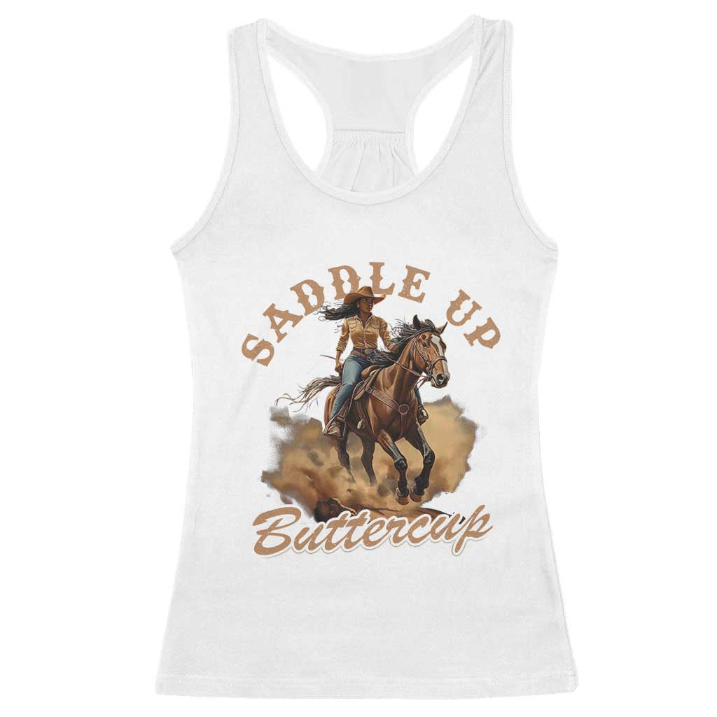 Funny African American Cowgirl Racerback Tank Top Saddle Up Buttercup Southern Western