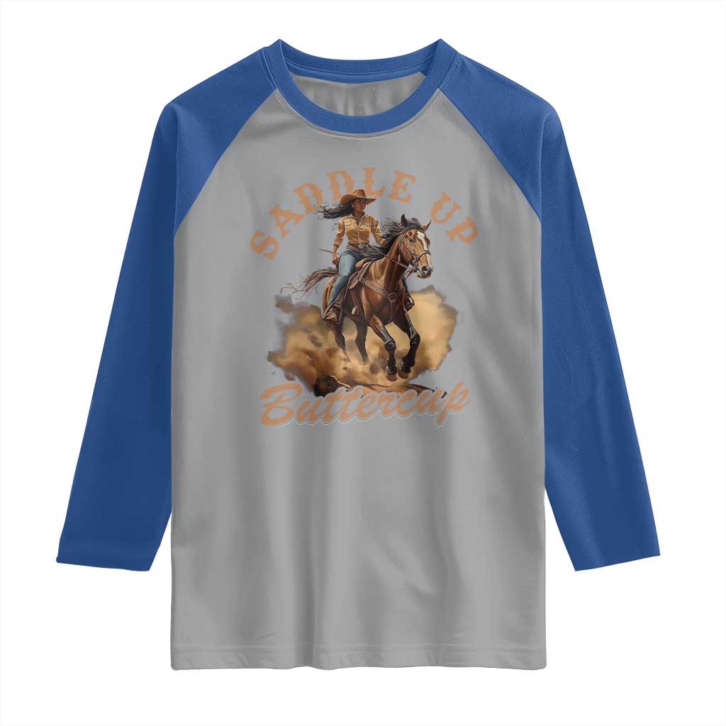 Funny African American Cowgirl Raglan Shirt Saddle Up Buttercup Southern Western