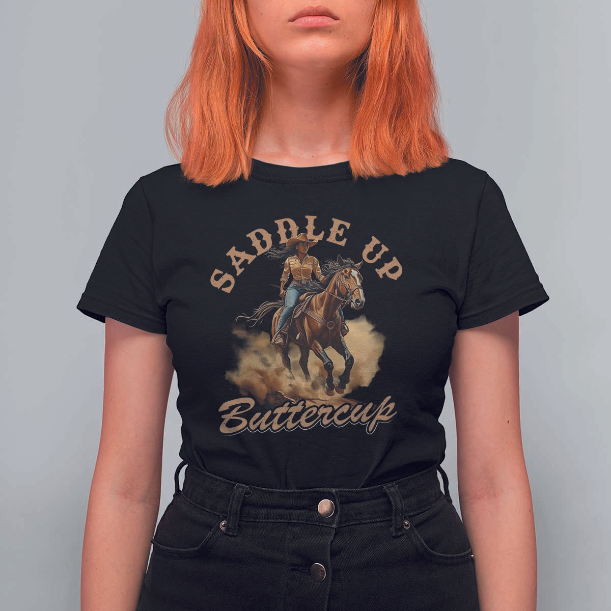 Funny African American Cowgirl T Shirt For Women Saddle Up Buttercup Southern Western