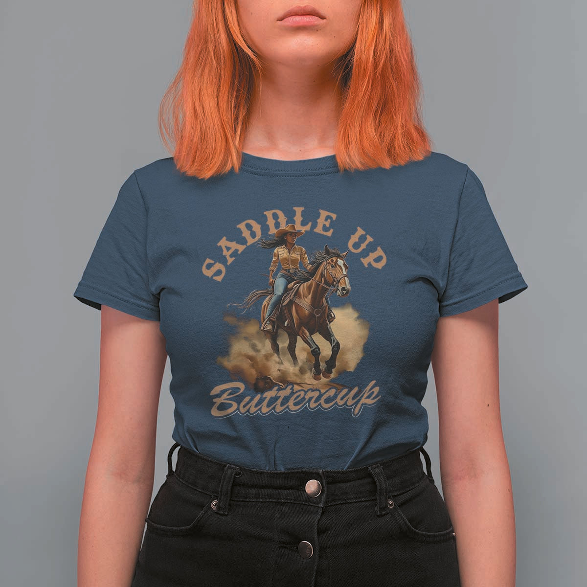Funny African American Cowgirl T Shirt For Women Saddle Up Buttercup Southern Western