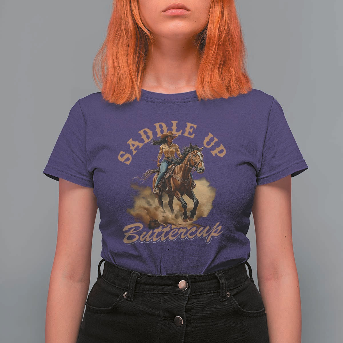 Funny African American Cowgirl T Shirt For Women Saddle Up Buttercup Southern Western