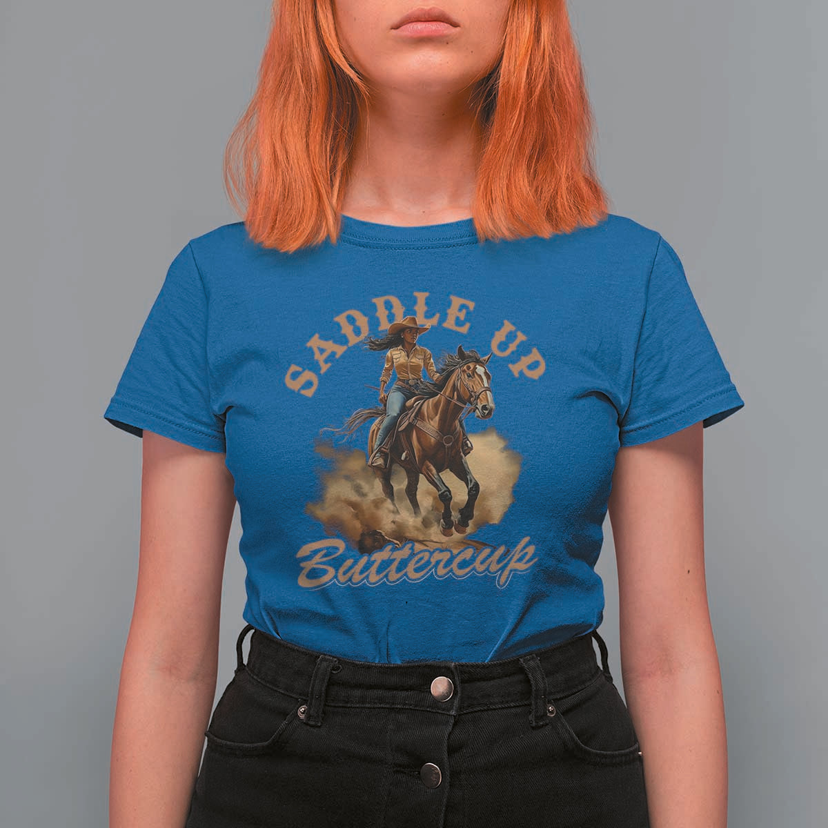 Funny African American Cowgirl T Shirt For Women Saddle Up Buttercup Southern Western