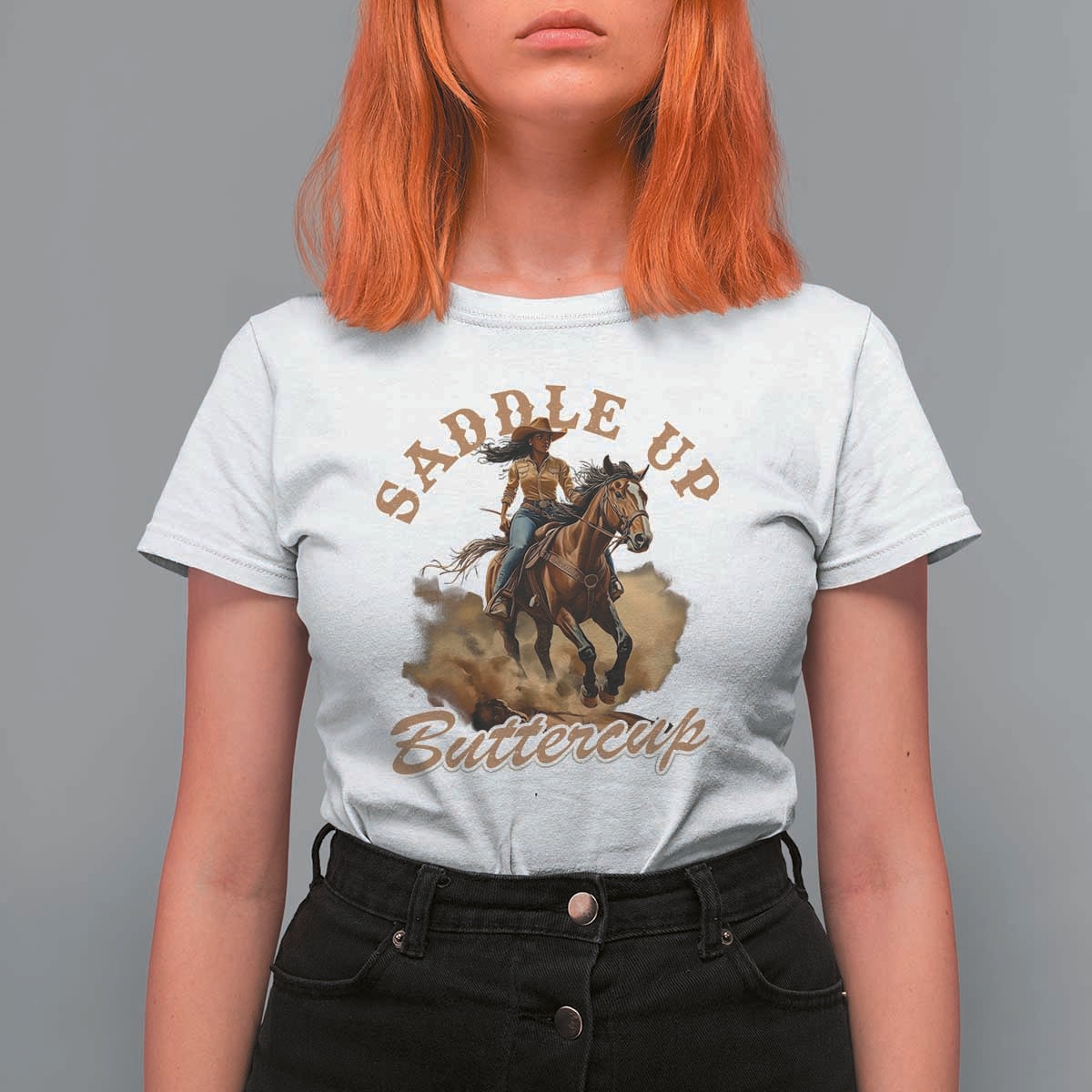 Funny African American Cowgirl T Shirt For Women Saddle Up Buttercup Southern Western