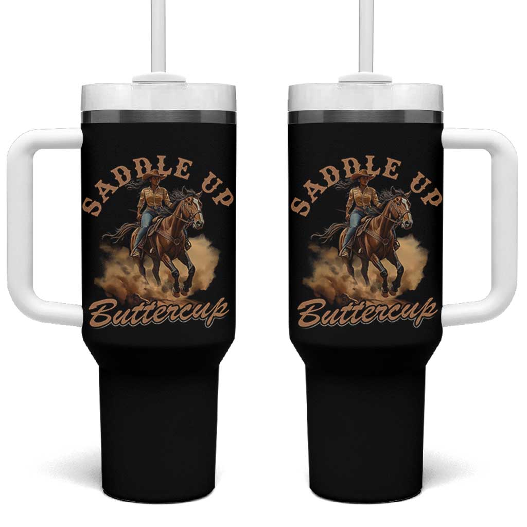 Funny African American Cowgirl Tumbler With Handle Saddle Up Buttercup Southern Western