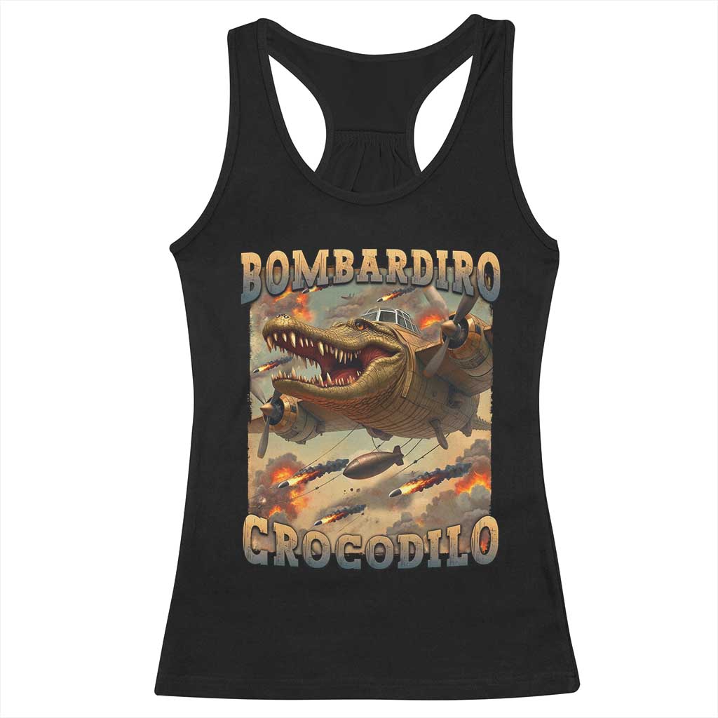 Funny Italian Brainrot Bombardiro Crocodilo Racerback Tank Top Gen Z Meme