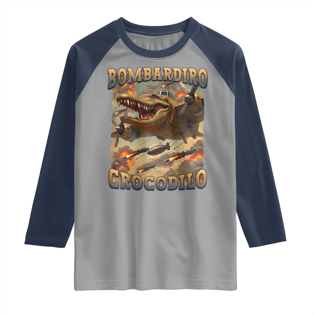Funny Italian Brainrot Bombardiro Crocodilo Raglan Shirt Gen Z Meme