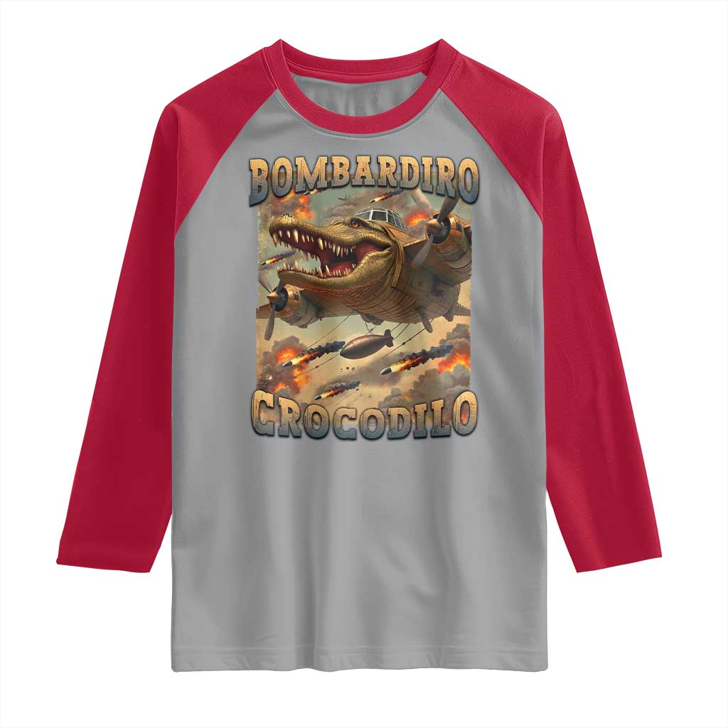 Funny Italian Brainrot Bombardiro Crocodilo Raglan Shirt Gen Z Meme