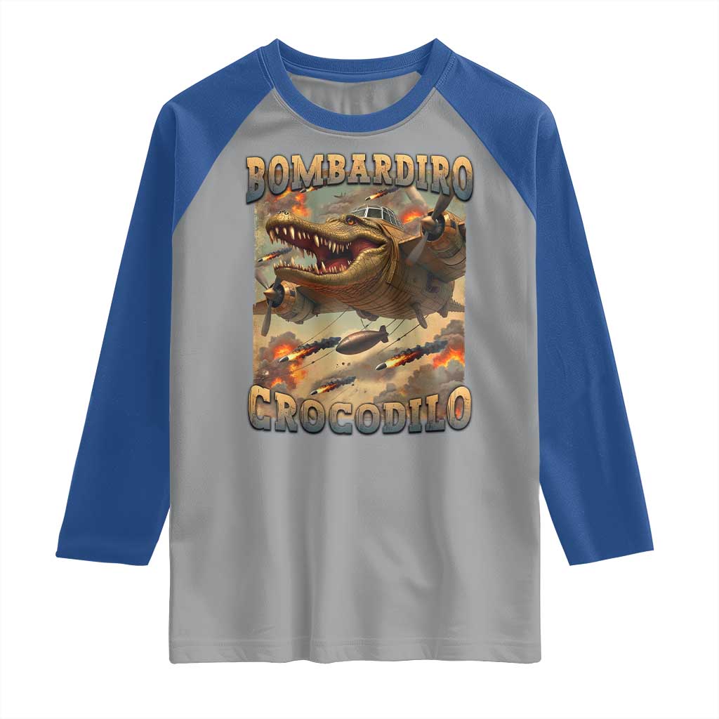 Funny Italian Brainrot Bombardiro Crocodilo Raglan Shirt Gen Z Meme