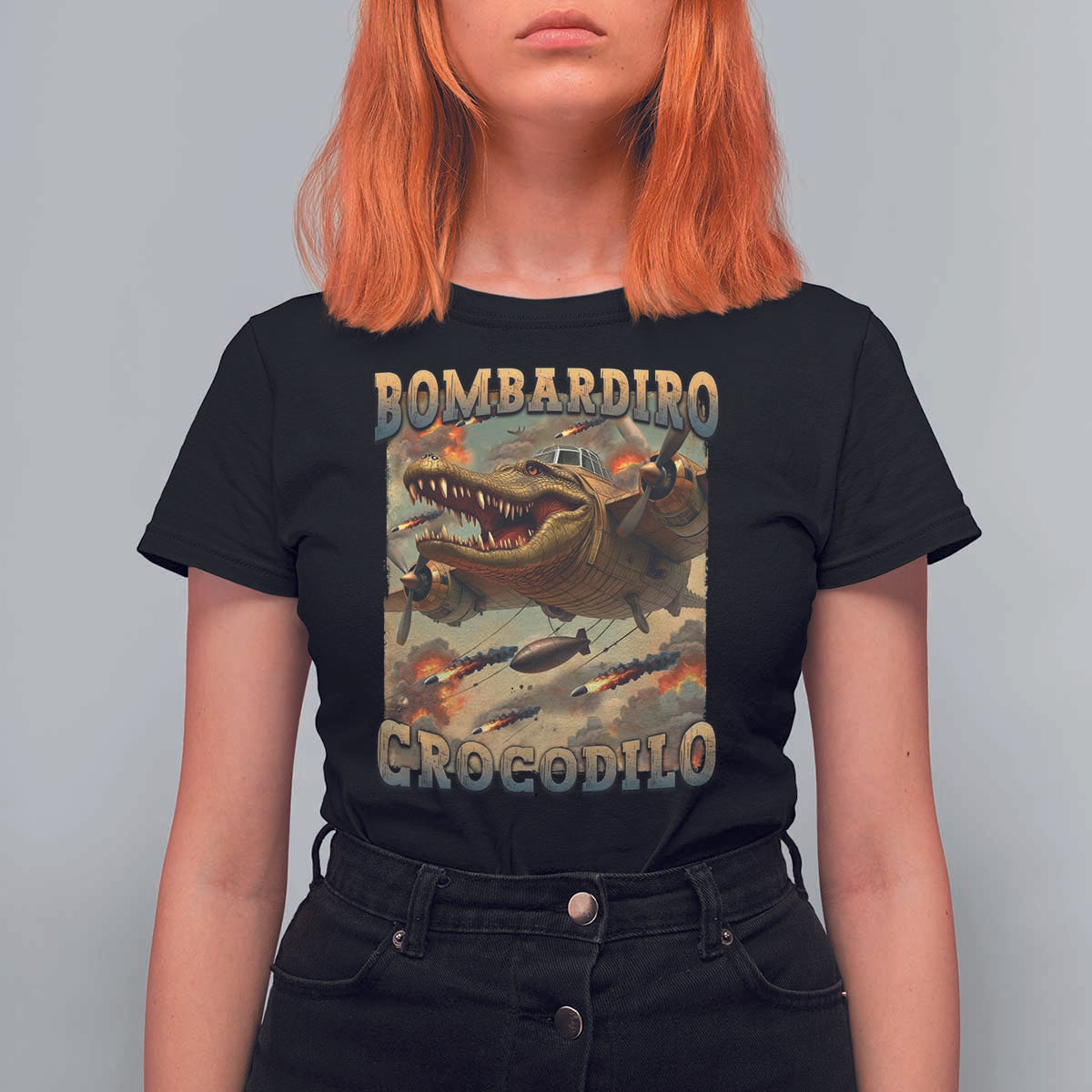 Funny Italian Brainrot Bombardiro Crocodilo T Shirt For Women Gen Z Meme