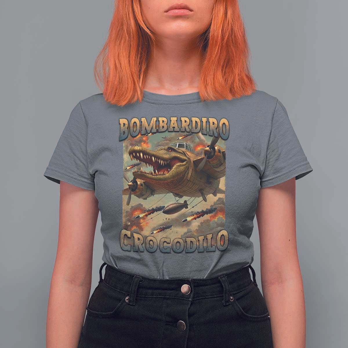 Funny Italian Brainrot Bombardiro Crocodilo T Shirt For Women Gen Z Meme