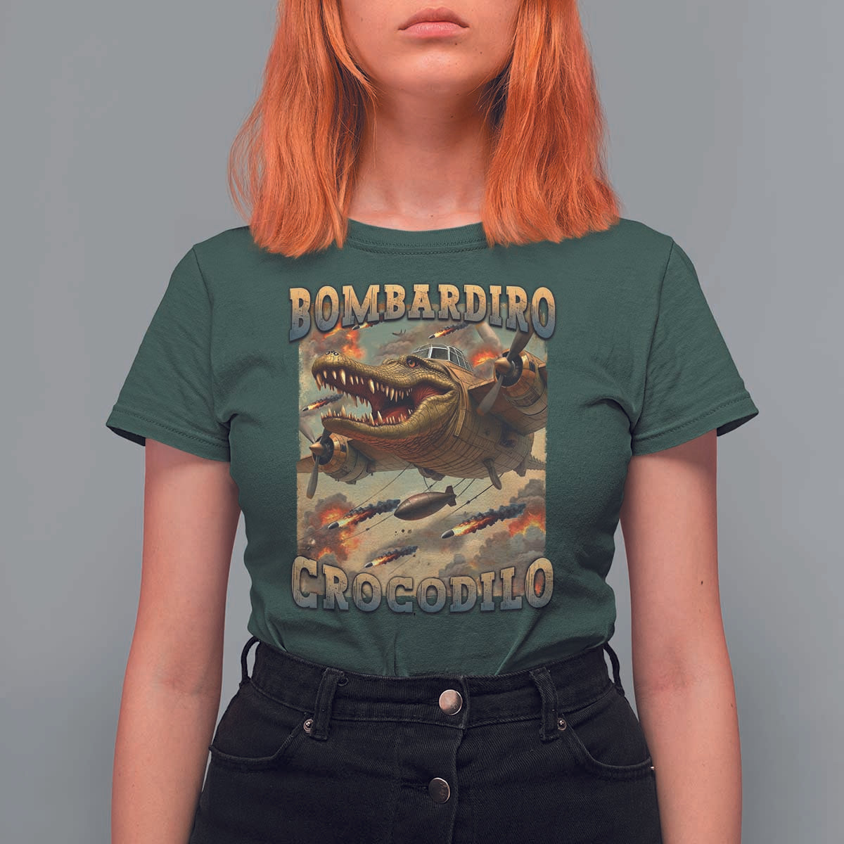 Funny Italian Brainrot Bombardiro Crocodilo T Shirt For Women Gen Z Meme