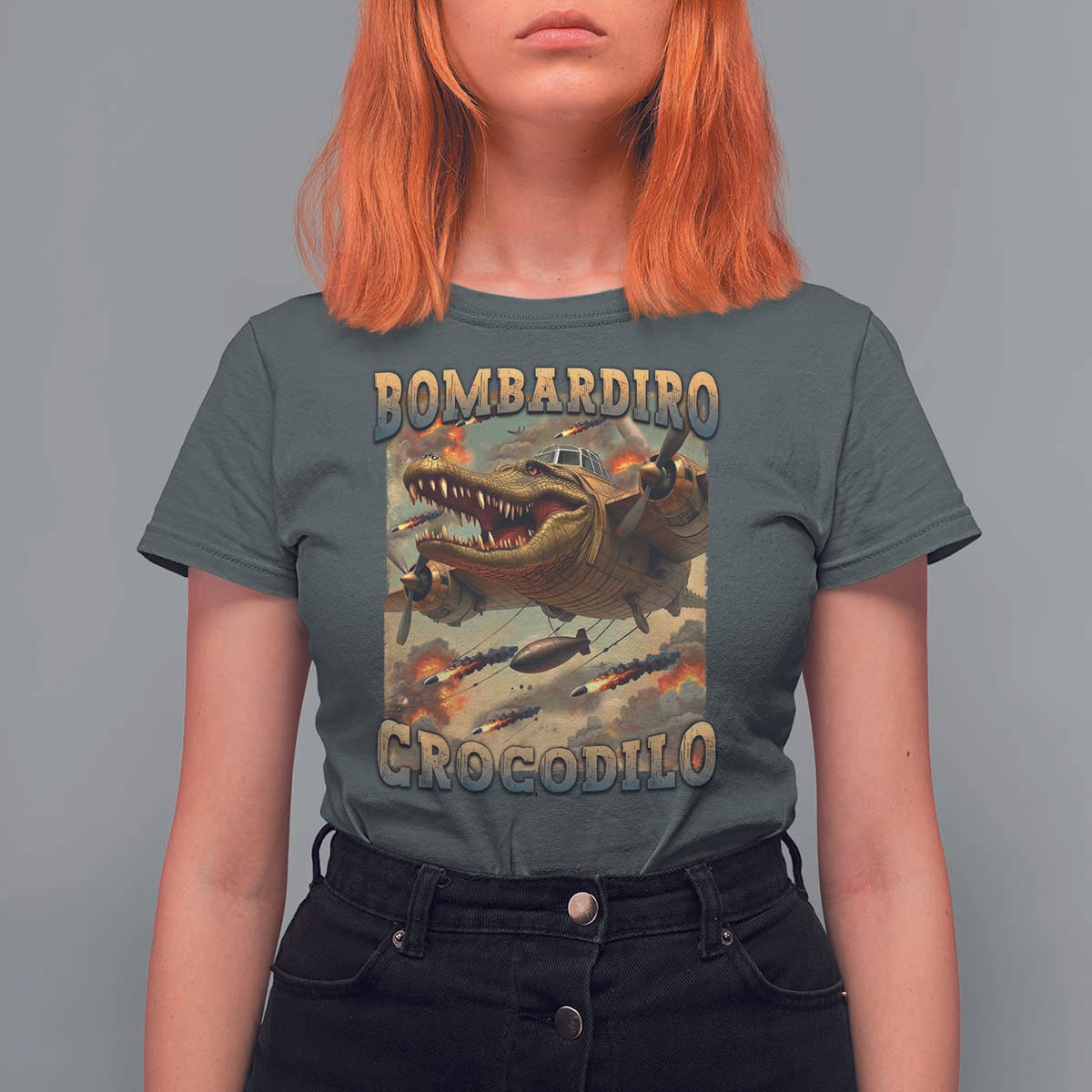 Funny Italian Brainrot Bombardiro Crocodilo T Shirt For Women Gen Z Meme