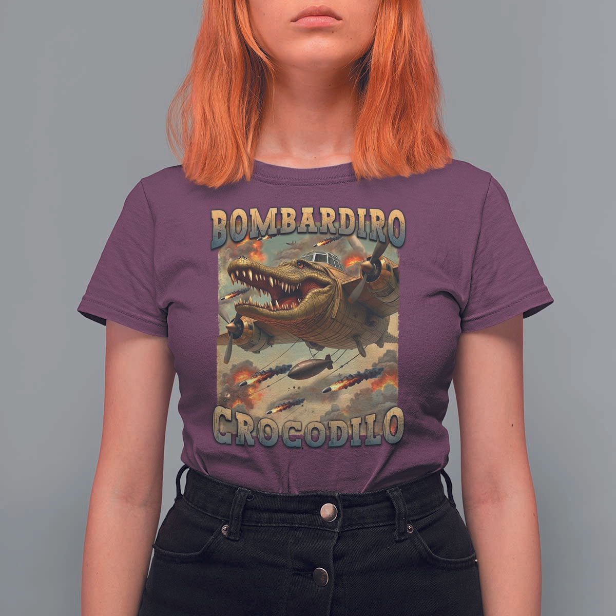 Funny Italian Brainrot Bombardiro Crocodilo T Shirt For Women Gen Z Meme